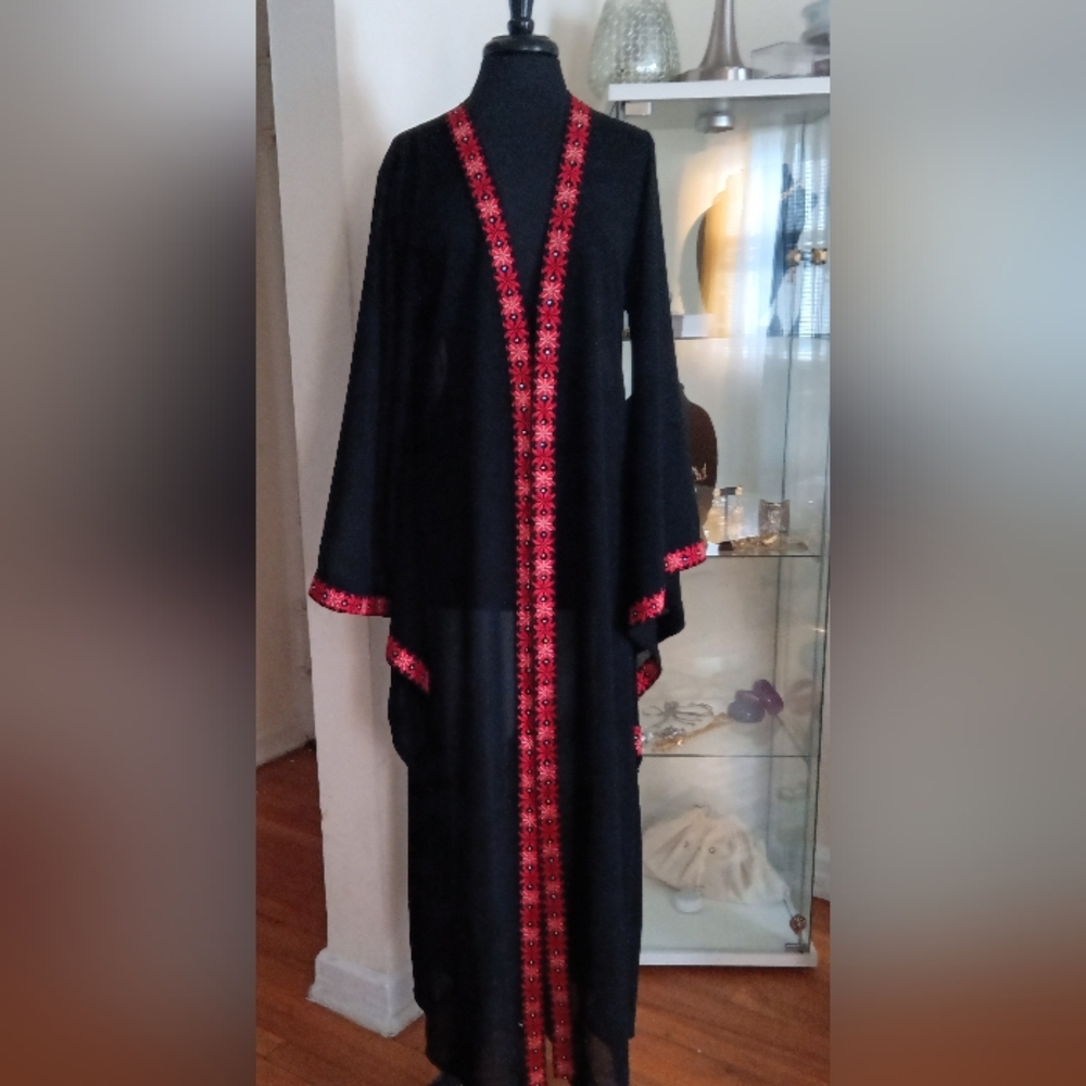 Vintage Red & Black Diamond Studded Embroidery Duster